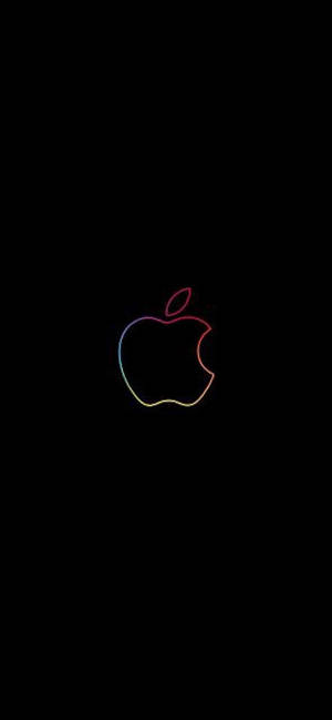 काले iPhone XR वॉलपेपर पर इंद्रधनुषी बॉर्डर वाला Apple लोगो — आईफोन एक्सआर वॉलपेपर