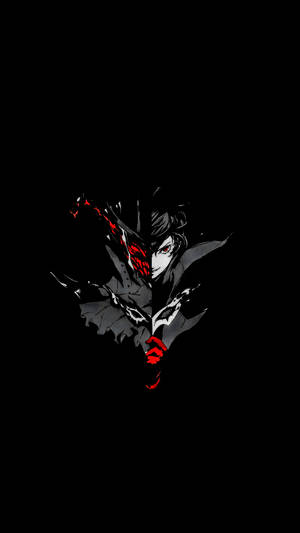काले बैकग्राउंड में Persona 5 जोकर का AMOLED वॉलपेपर।