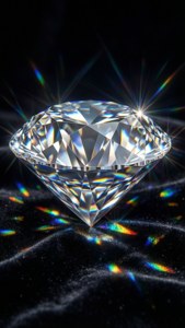 काले रंग पर इंद्रधनुषी प्रतिबिंबों वाला एक हीरा, OLED की गहरी काली पृष्ठभूमि चमक को बढ़ाती है।