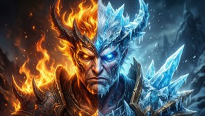आग और बर्फ के हिस्सों वाला Rog Ally, तत्वीय विरोधाभास। — ROG Ally वॉलपेपर