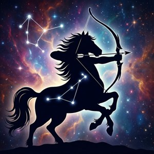 नीहारिका और नक्षत्र के साथ एक धनु सेंटॉर का सरल सिल्हूट — गैलेक्सी वॉच वॉलपेपर