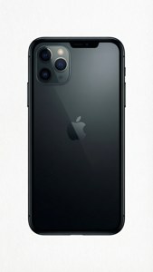 सफेद पृष्ठभूमि पर iPhone 11 Pro Max का न्यूनतम सिल्हूट चित्रण।