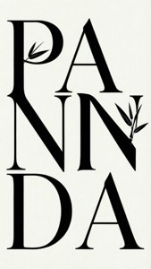 न्यूनतम टाइपोग्राफिक वॉलपेपर जिसमें 'PANDA' टेक्स्ट और बांस का पत्ता है। — आईफोन एसई वॉलपेपर