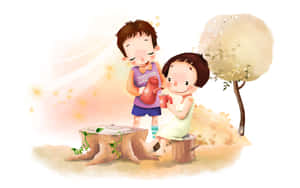 प्यारे कार्टून जानवर धूप भरे दिन का आनंद ले रहे हैं — प्यारा कार्टून वॉलपेपर