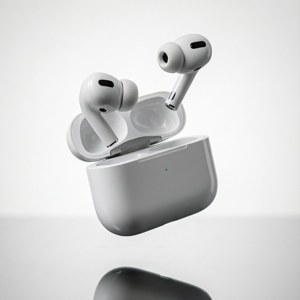 हवा में तैरते AirPods, प्रोडक्ट फोटोग्राफी। — गैलेक्सी वॉच वॉलपेपर