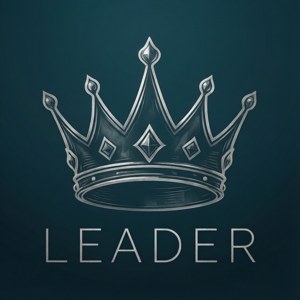फीकी चांदी के मुकुट की रूपरेखा जिस पर टील पृष्ठभूमि पर 'LEADER' लिखा है। — मोटोरोला रेज़र 2026 वॉलपेपर