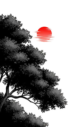 स्याही, वृक्ष, सूर्य, न्यूनतम — 1440x2560 वॉलपेपर