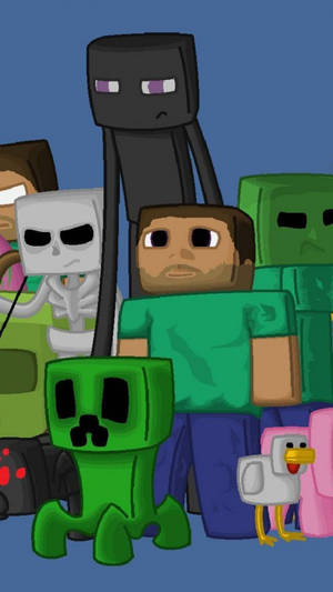 वेक्टर आर्ट स्टीव और मॉब्स Minecraft iPhone — माइनक्राफ्ट वॉलपेपर