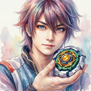 अपने Beyblade के साथ Valt Aoi की वॉटरकलर पेंटिंग — पिक्सल वॉच 3 वॉलपेपर