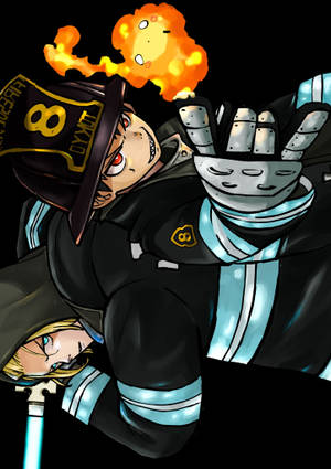 फायर फोर्स Shinra और Arthur आग के गोले के साथ वॉलपेपर — ओप्पो पैड 5 वॉलपेपर
