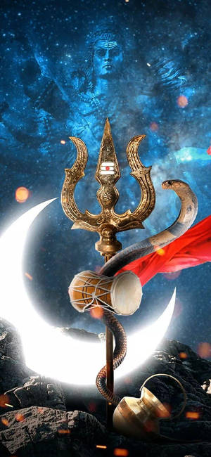 शिव iPhone त्रिशूल चाँद के साथ — गैलेक्सी S25 एफई वॉलपेपर