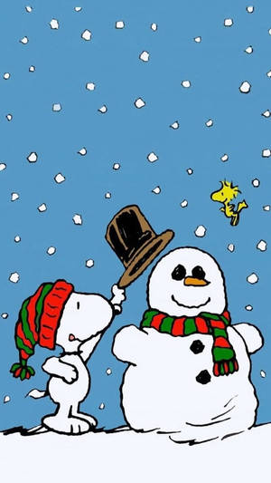 स्नूपी क्रिसमस स्नोमैन हैट वॉलपेपर — Snoopy क्रिसमस वॉलपेपर