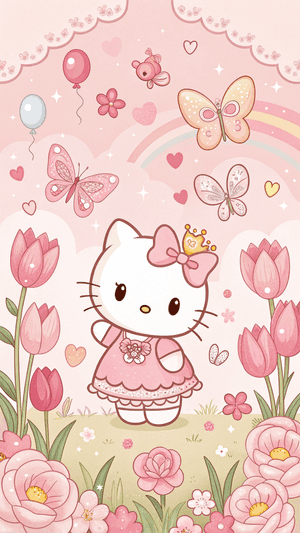 Sanrio, स्वप्निल, विचित्र, गुलाबी, कावई, प्यारा, इंद्रधनुष, गुब्बारे, हैलो किट्टी